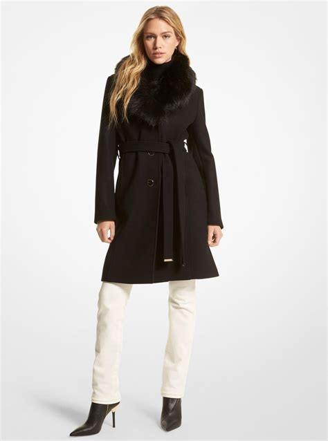 michael kors faux fur-collar wool blend coat|Michael Kors faux fur collars.